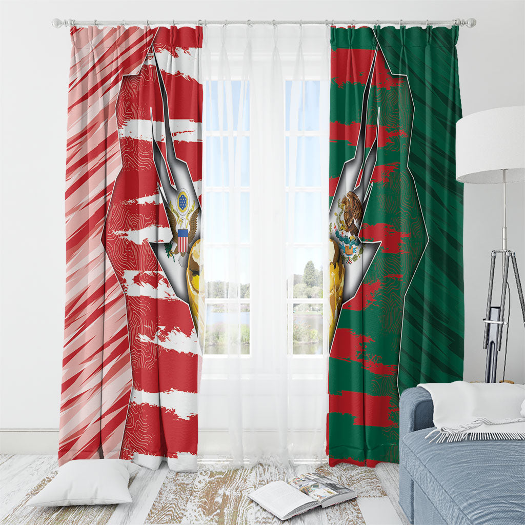 USA And Mexico Football Window Curtain Split Flag Golden Trophy Grunge