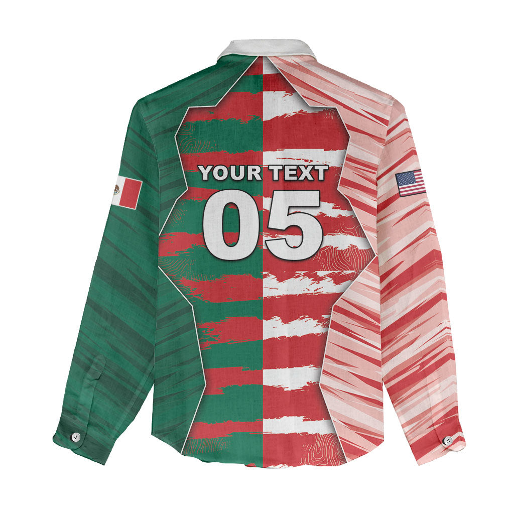 Custom USA And Mexico Football Women Casual Shirt Split Flag Golden Trophy Grunge