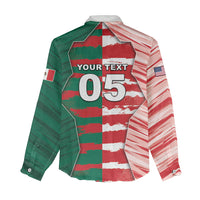 Custom USA And Mexico Football Women Casual Shirt Split Flag Golden Trophy Grunge