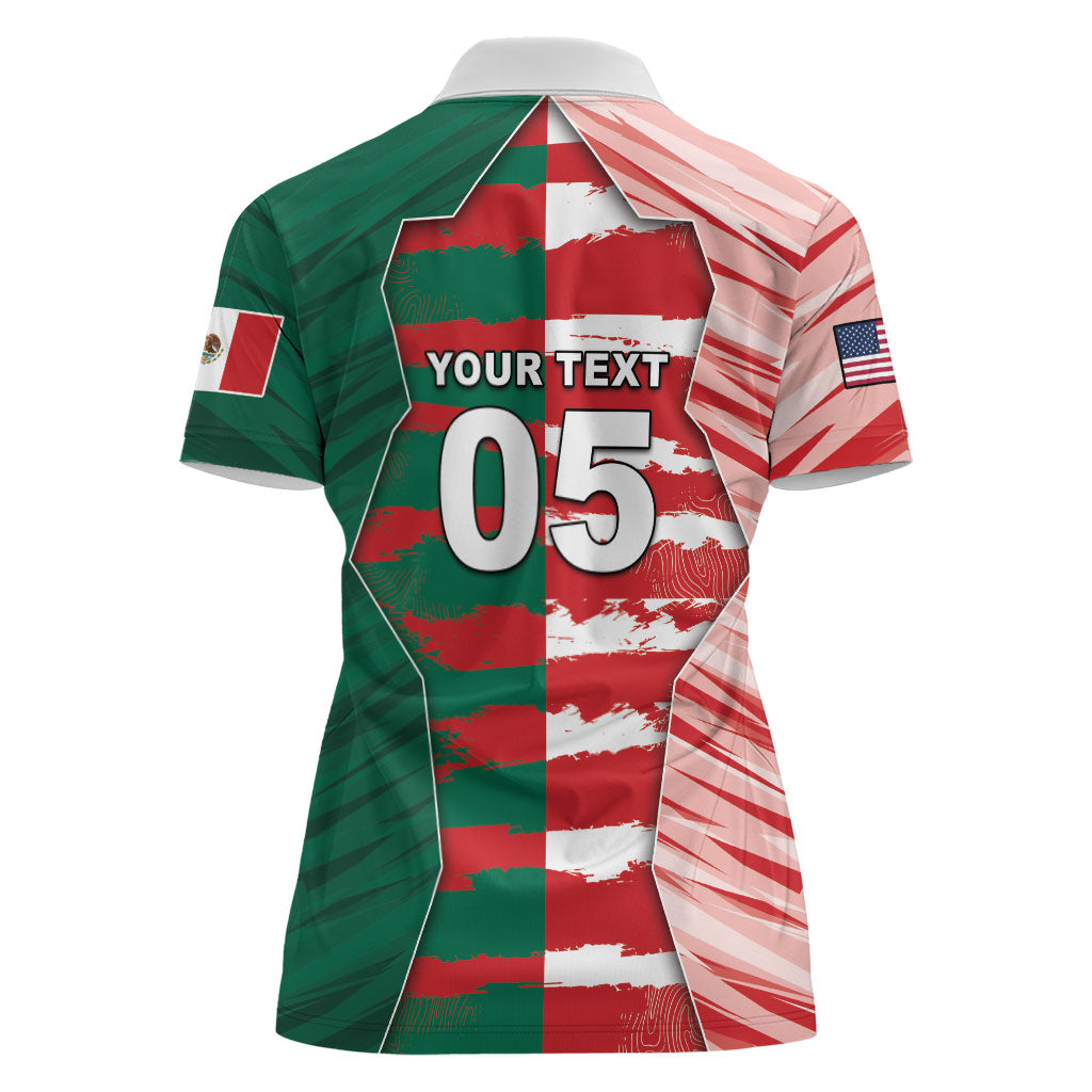 Custom USA And Mexico Football Women Polo Shirt Split Flag Golden Trophy Grunge