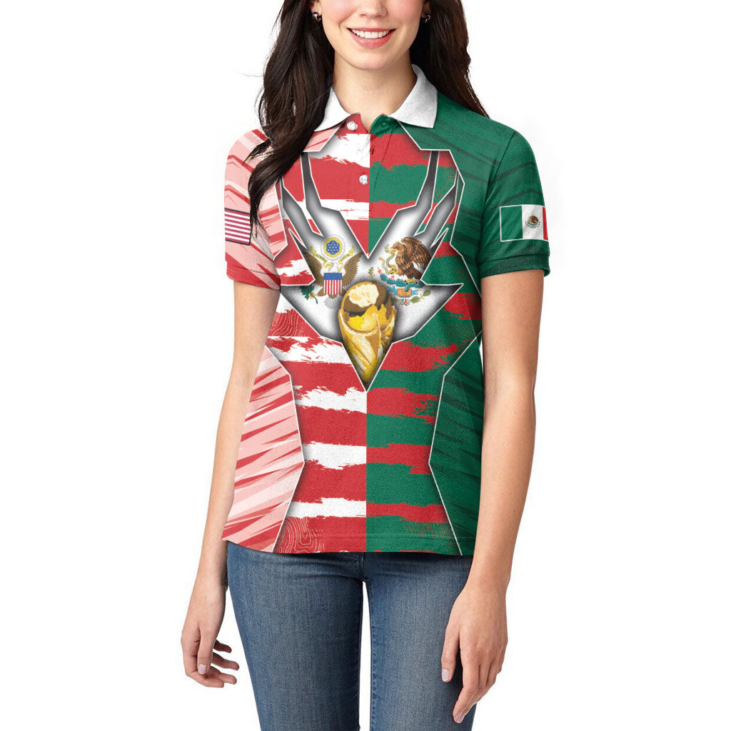 Custom USA And Mexico Football Women Polo Shirt Split Flag Golden Trophy Grunge