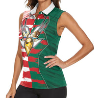 Custom USA And Mexico Football Women Sleeveless Polo Shirt Split Flag Golden Trophy Grunge