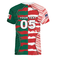 Custom USA And Mexico Football Women V-Neck T-Shirt Split Flag Golden Trophy Grunge
