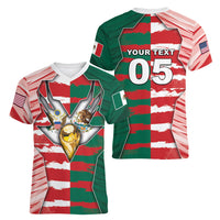 Custom USA And Mexico Football Women V-Neck T-Shirt Split Flag Golden Trophy Grunge