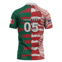 Custom USA And Mexico Football Zipper Polo Shirt Split Flag Golden Trophy Grunge