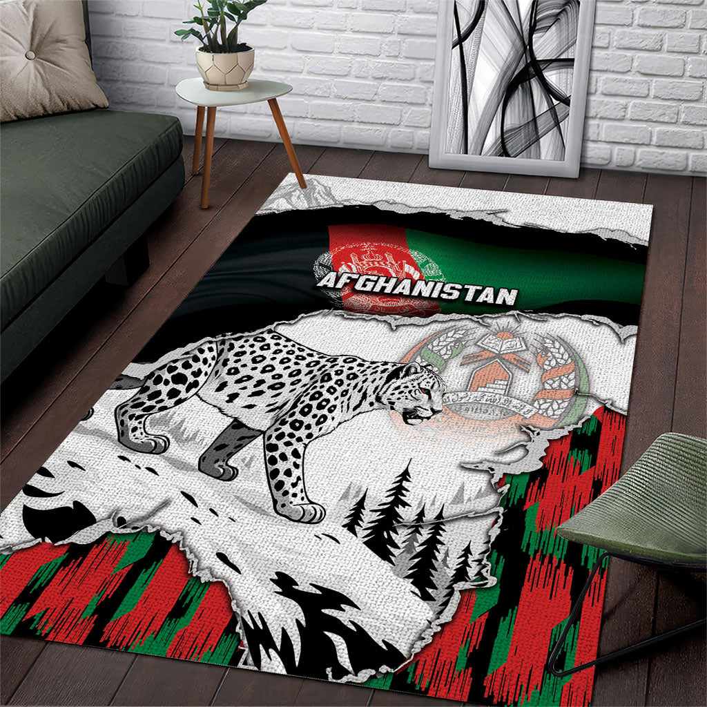 Afghanistan Area Rug Snow Leopard With Flag Ripped Style