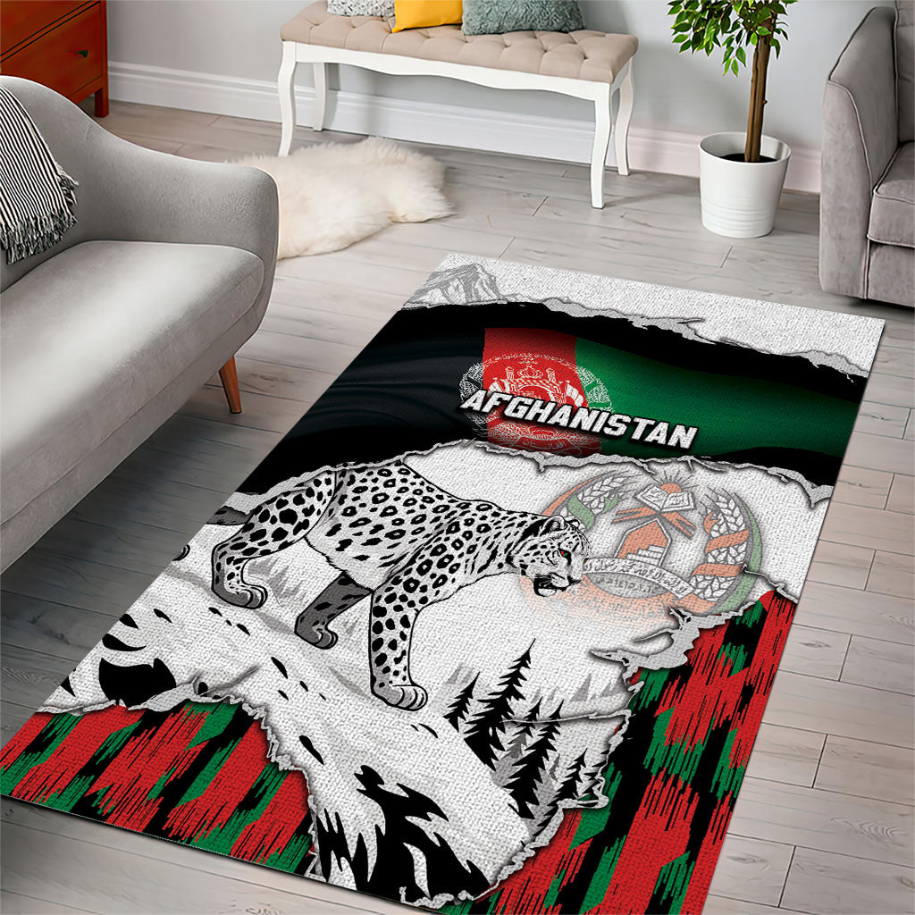 Afghanistan Area Rug Snow Leopard With Flag Ripped Style