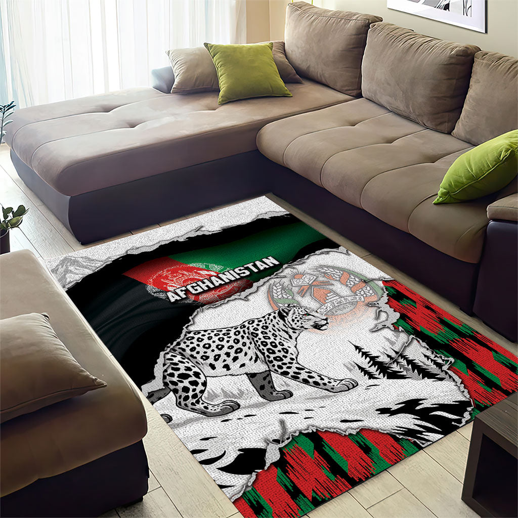 Afghanistan Area Rug Snow Leopard With Flag Ripped Style