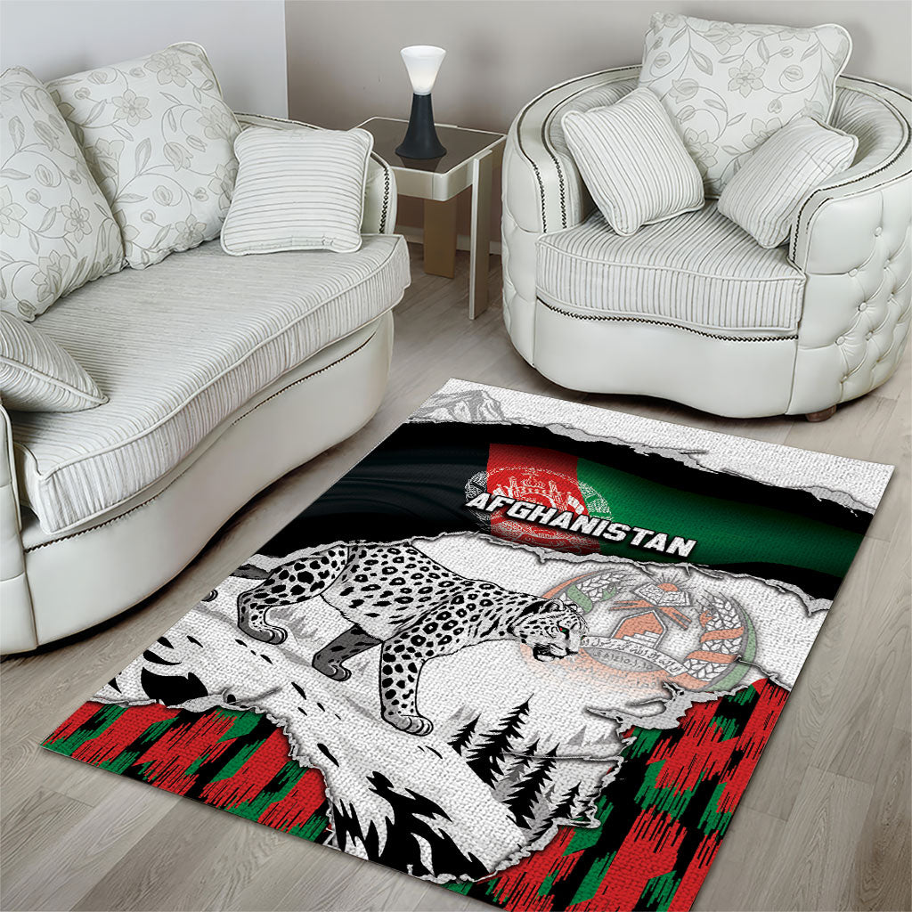 Afghanistan Area Rug Snow Leopard With Flag Ripped Style