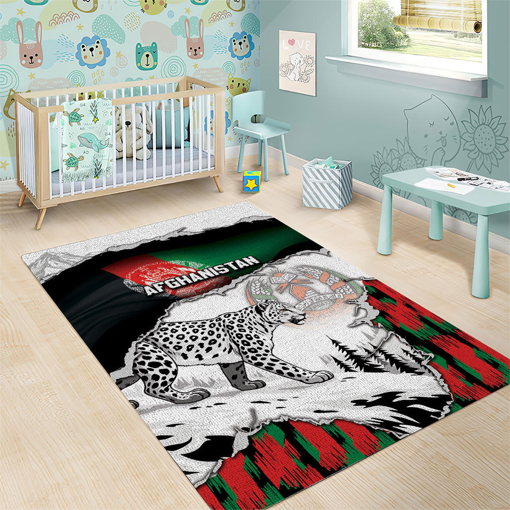 Afghanistan Area Rug Snow Leopard With Flag Ripped Style
