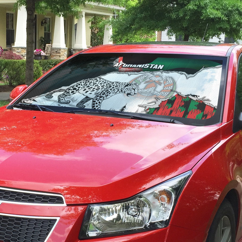 Afghanistan Auto Sun Shade Snow Leopard With Flag Ripped Style