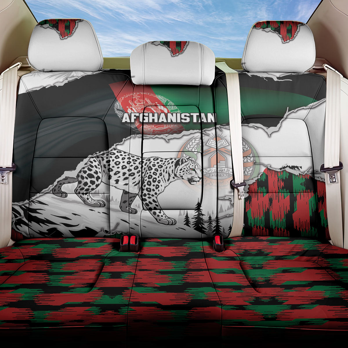 Afghanistan Back Car Seat Cover Snow Leopard With Flag Ripped Style