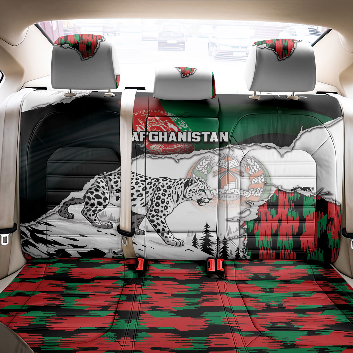 Afghanistan Back Car Seat Cover Snow Leopard With Flag Ripped Style