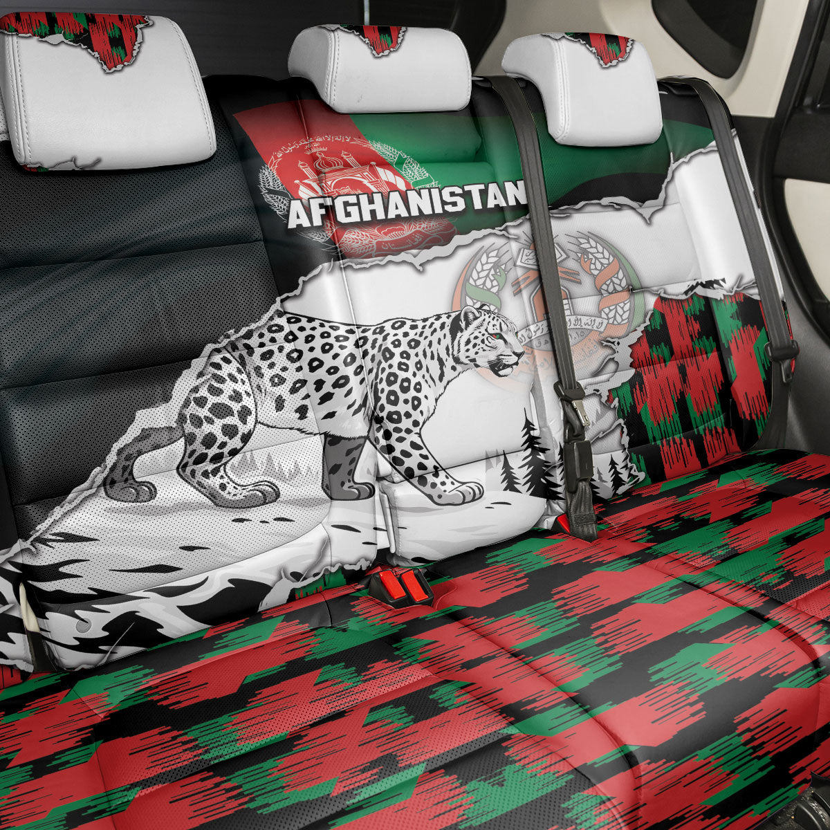 Afghanistan Back Car Seat Cover Snow Leopard With Flag Ripped Style