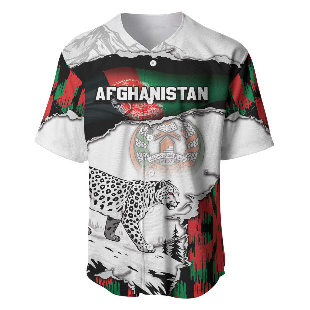 Personalized Afghanistan Baseball Jersey Snow Leopard With Flag Ripped Style