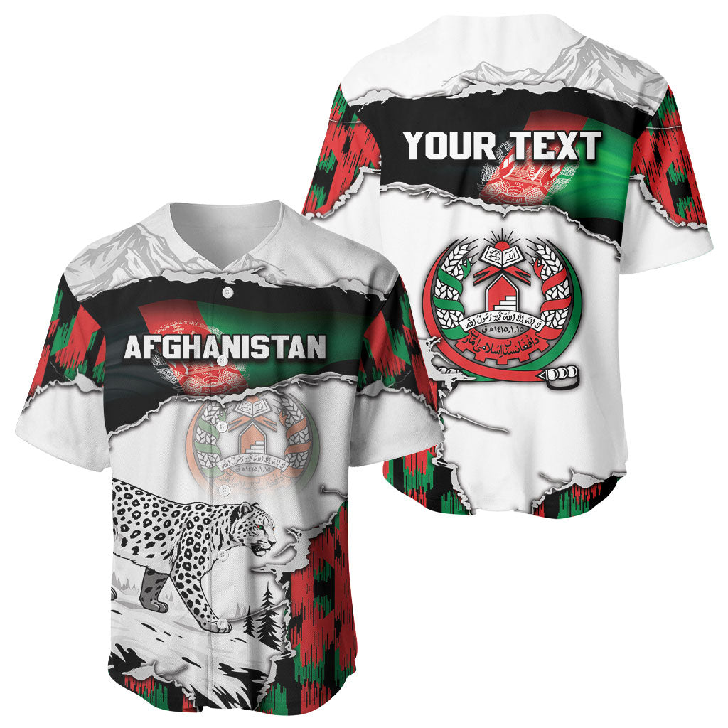 Personalized Afghanistan Baseball Jersey Snow Leopard With Flag Ripped Style