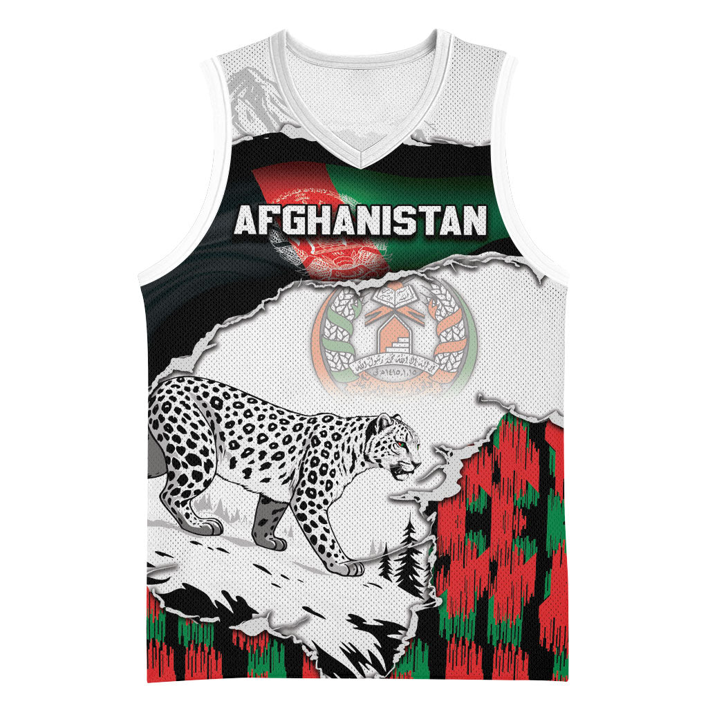Personalized Afghanistan Basketball Jersey Snow Leopard With Flag Ripped Style