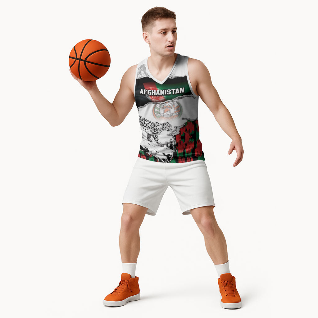 Personalized Afghanistan Basketball Jersey Snow Leopard With Flag Ripped Style