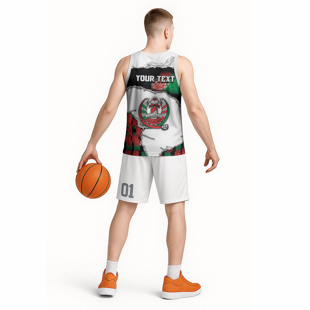Personalized Afghanistan Basketball Jersey Snow Leopard With Flag Ripped Style