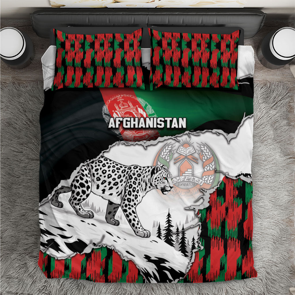Afghanistan Bedding Set Snow Leopard With Flag Ripped Style