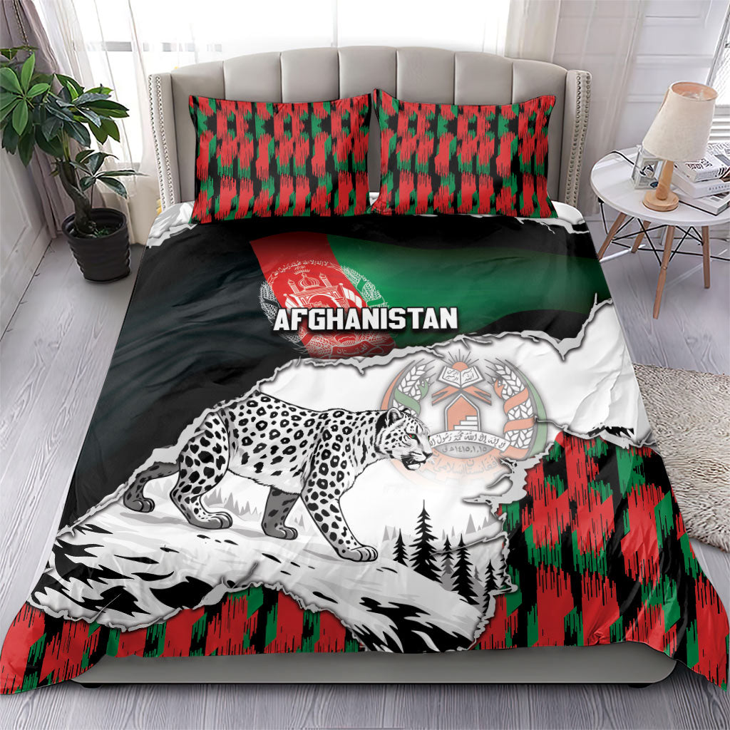 Afghanistan Bedding Set Snow Leopard With Flag Ripped Style