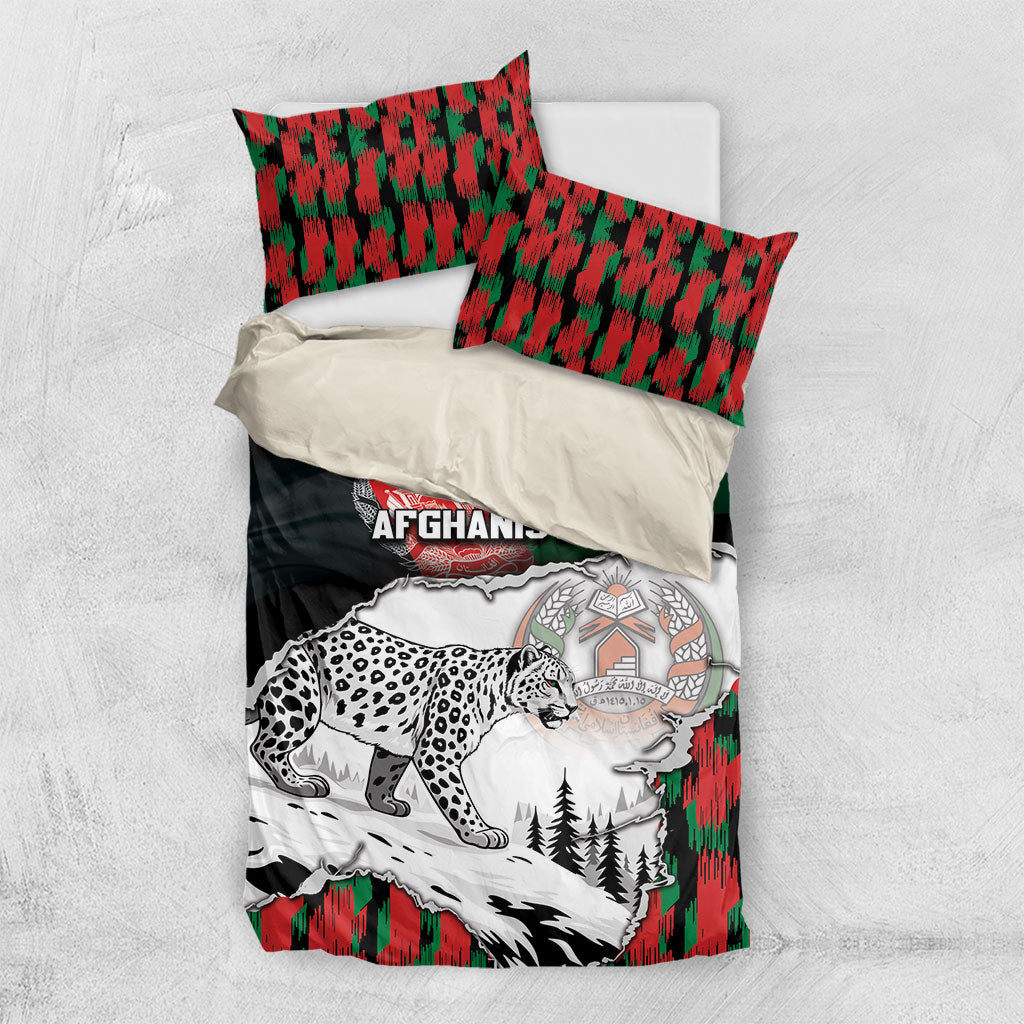 Afghanistan Bedding Set Snow Leopard With Flag Ripped Style
