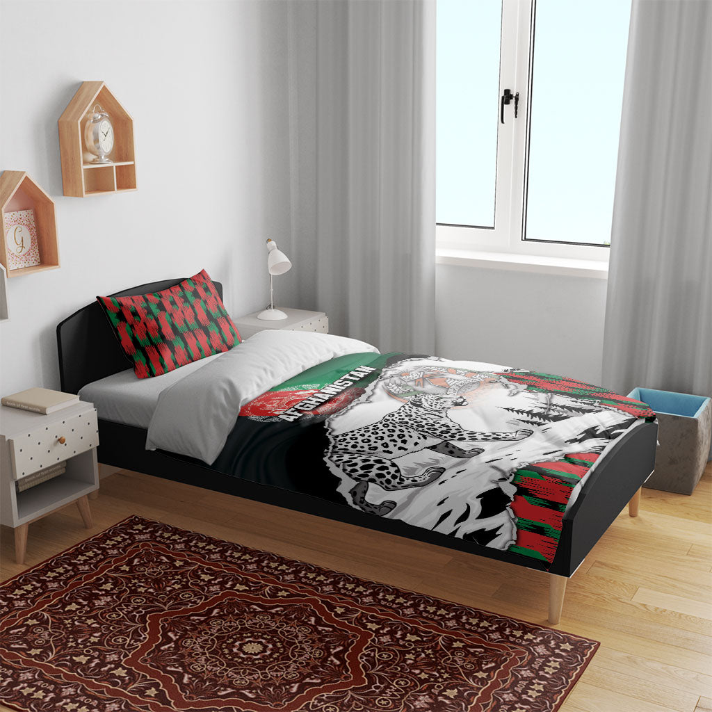 Afghanistan Bedding Set Snow Leopard With Flag Ripped Style