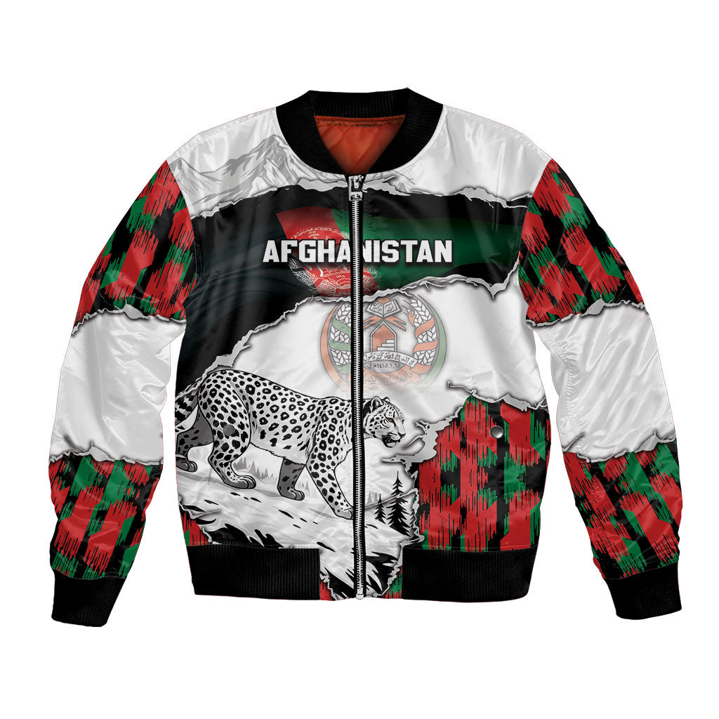 Personalized Afghanistan Bomber Jacket Snow Leopard With Flag Ripped Style