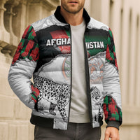 Personalized Afghanistan Bomber Puffer Jacket Snow Leopard With Flag Ripped Style