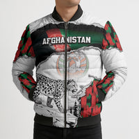 Personalized Afghanistan Bomber Puffer Jacket Snow Leopard With Flag Ripped Style