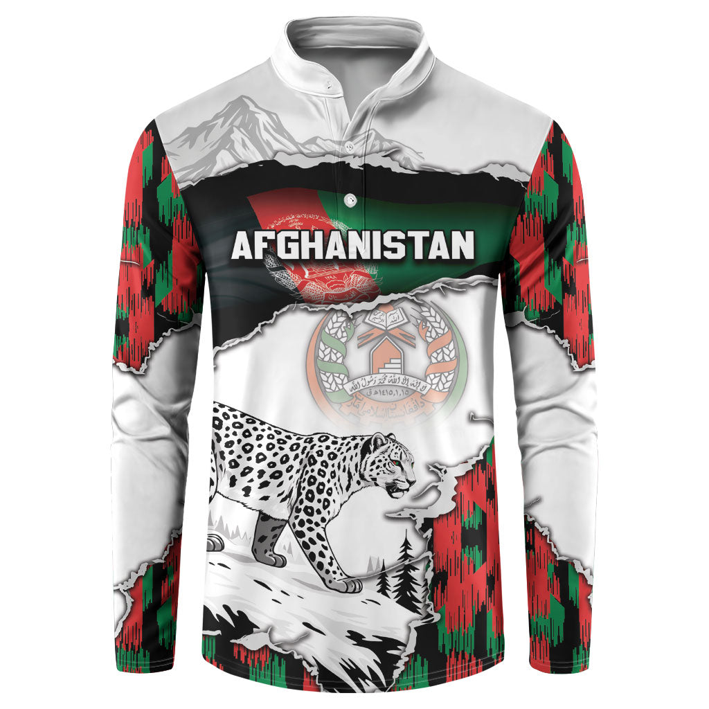 Personalized Afghanistan Button Sweatshirt Snow Leopard With Flag Ripped Style
