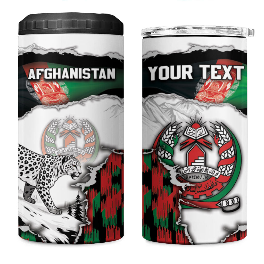 Personalized Afghanistan 4 in 1 Can Cooler Tumbler Snow Leopard With Flag Ripped Style