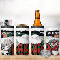 Personalized Afghanistan 4 in 1 Can Cooler Tumbler Snow Leopard With Flag Ripped Style