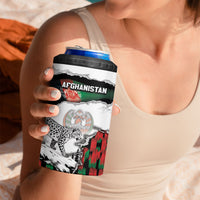 Personalized Afghanistan 4 in 1 Can Cooler Tumbler Snow Leopard With Flag Ripped Style