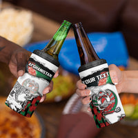 Personalized Afghanistan 4 in 1 Can Cooler Tumbler Snow Leopard With Flag Ripped Style