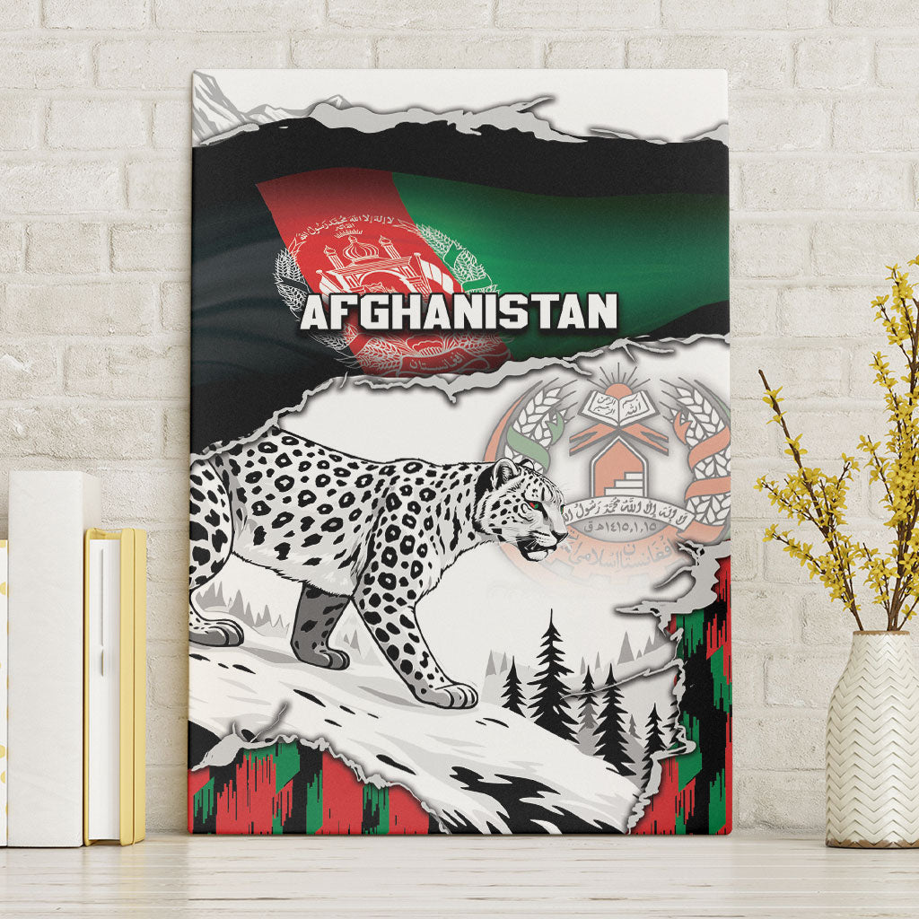 Afghanistan Canvas Wall Art Snow Leopard With Flag Ripped Style