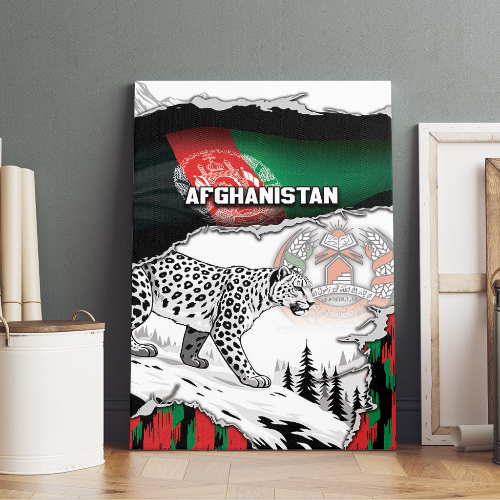 Afghanistan Canvas Wall Art Snow Leopard With Flag Ripped Style
