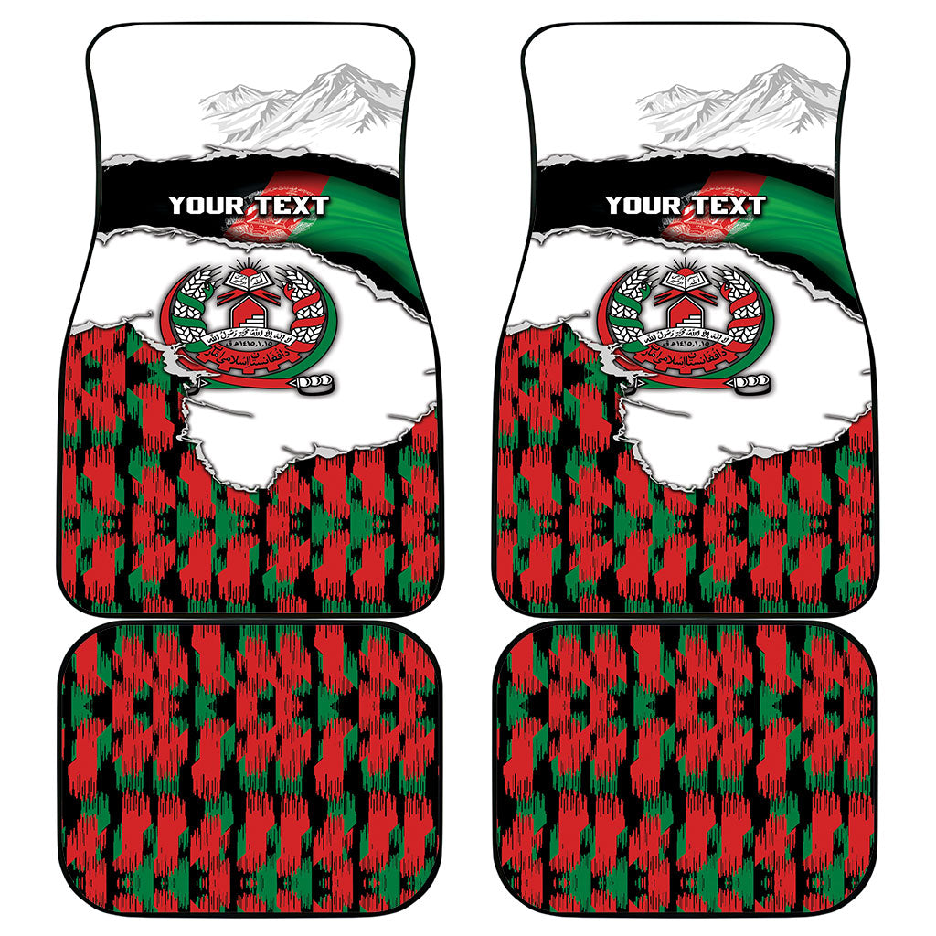 Personalized Afghanistan Car Mats Snow Leopard With Flag Ripped Style