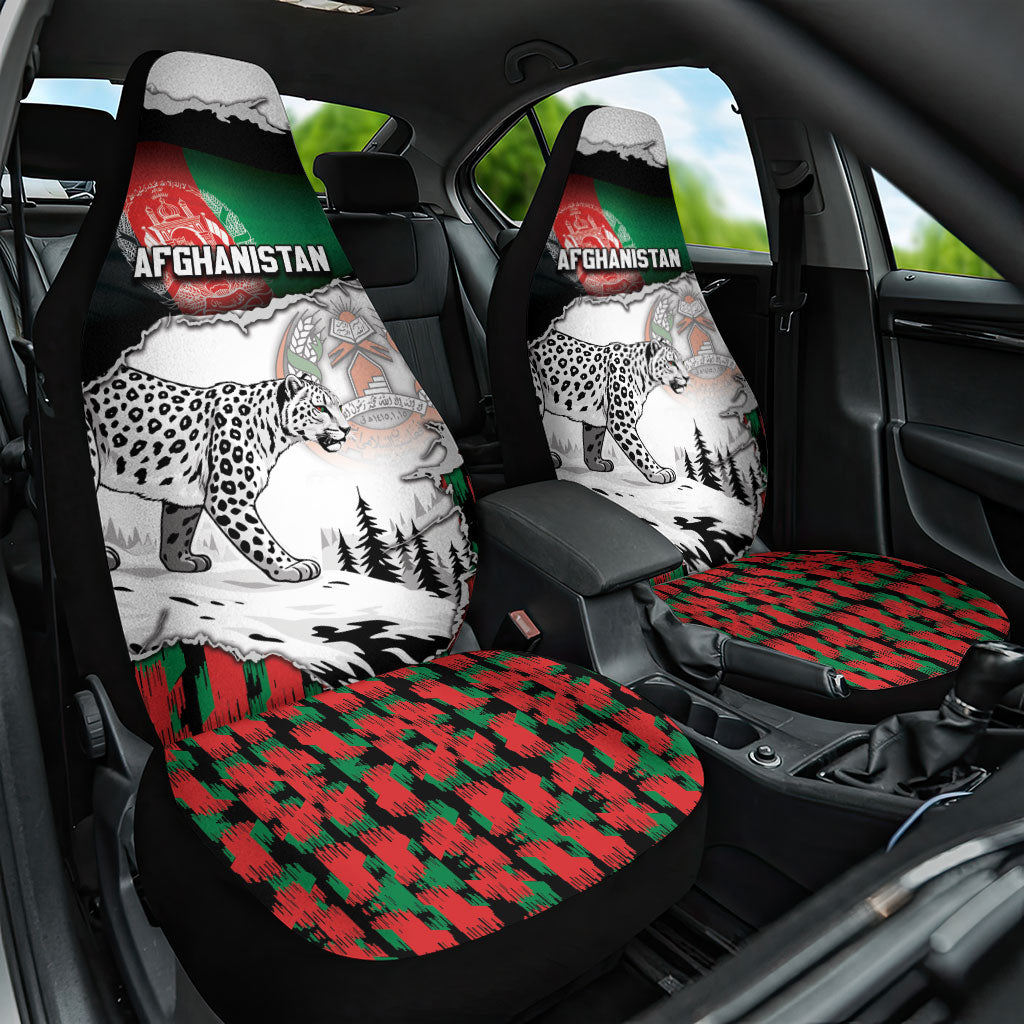 Afghanistan Car Seat Cover Snow Leopard With Flag Ripped Style
