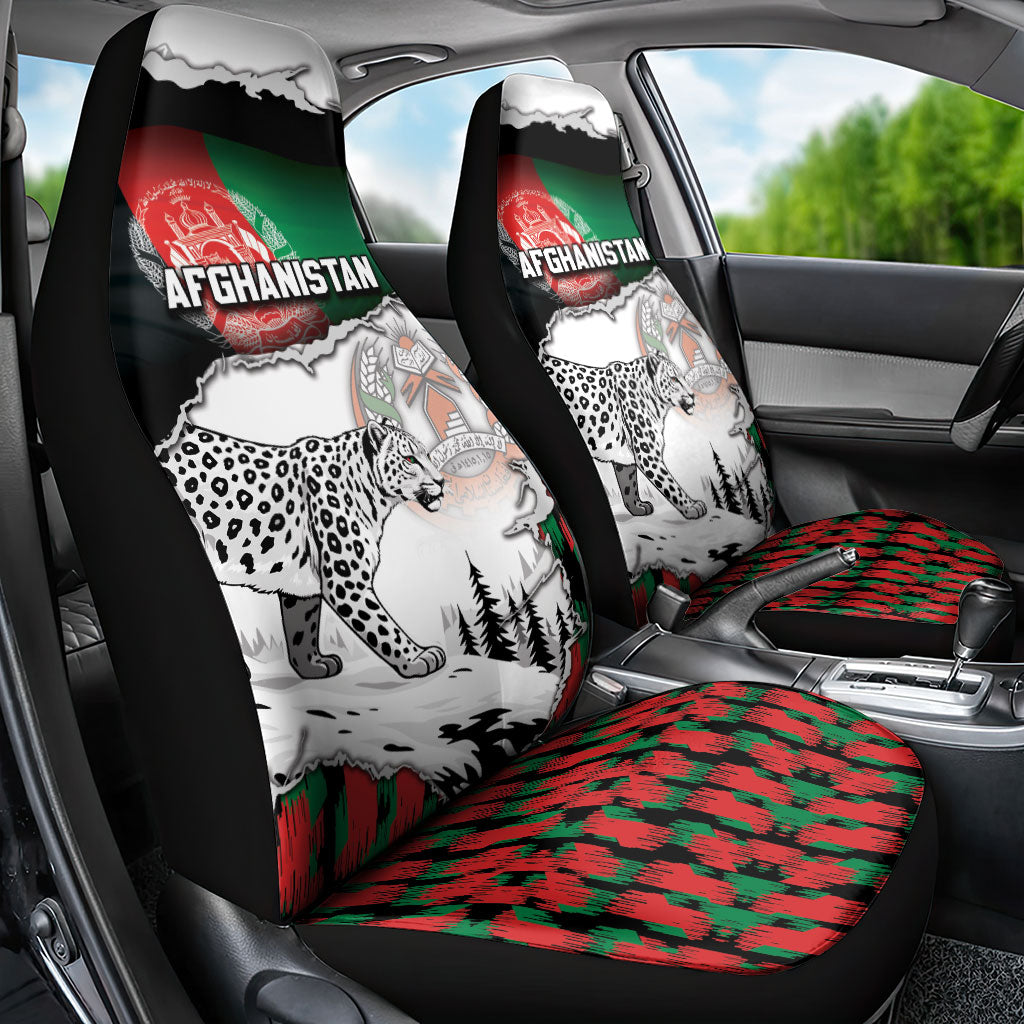 Afghanistan Car Seat Cover Snow Leopard With Flag Ripped Style