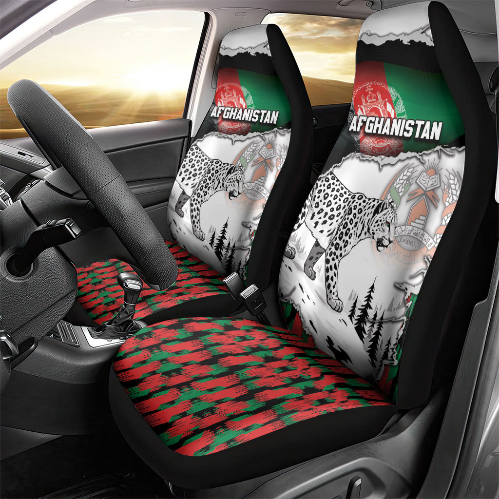 Afghanistan Car Seat Cover Snow Leopard With Flag Ripped Style