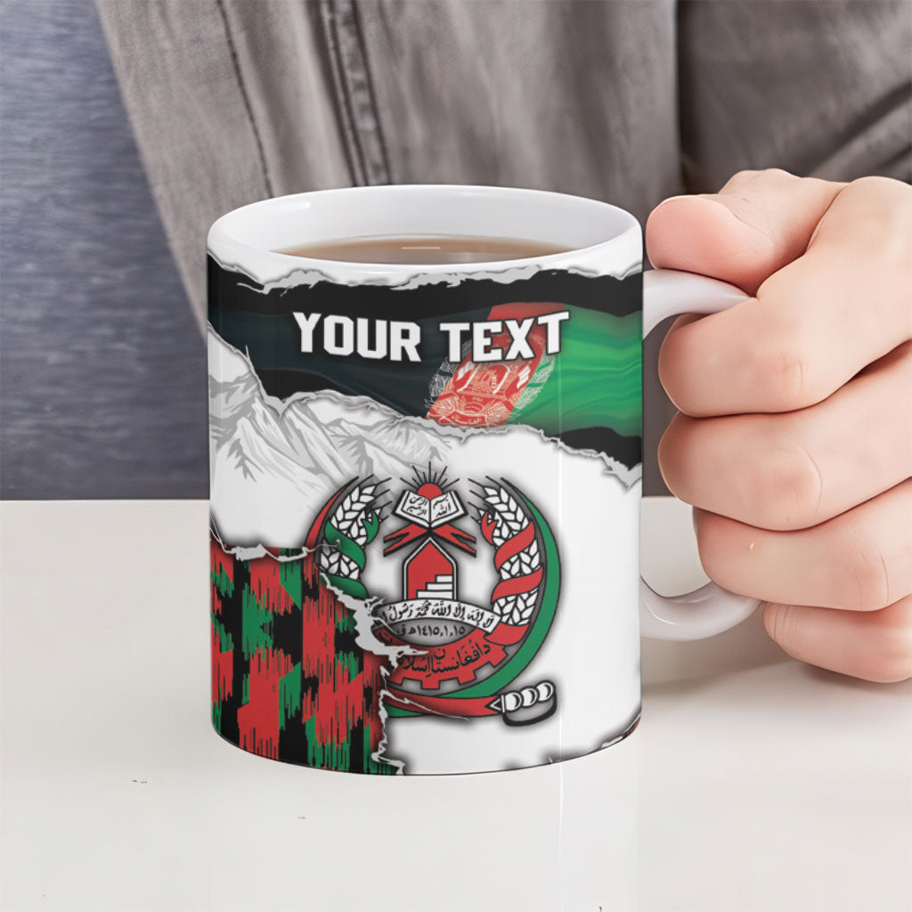 Personalized Afghanistan Ceramic Mug Snow Leopard With Flag Ripped Style