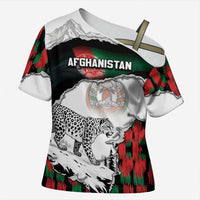 Personalized Afghanistan Cross Shoulder Shirt Snow Leopard With Flag Ripped Style