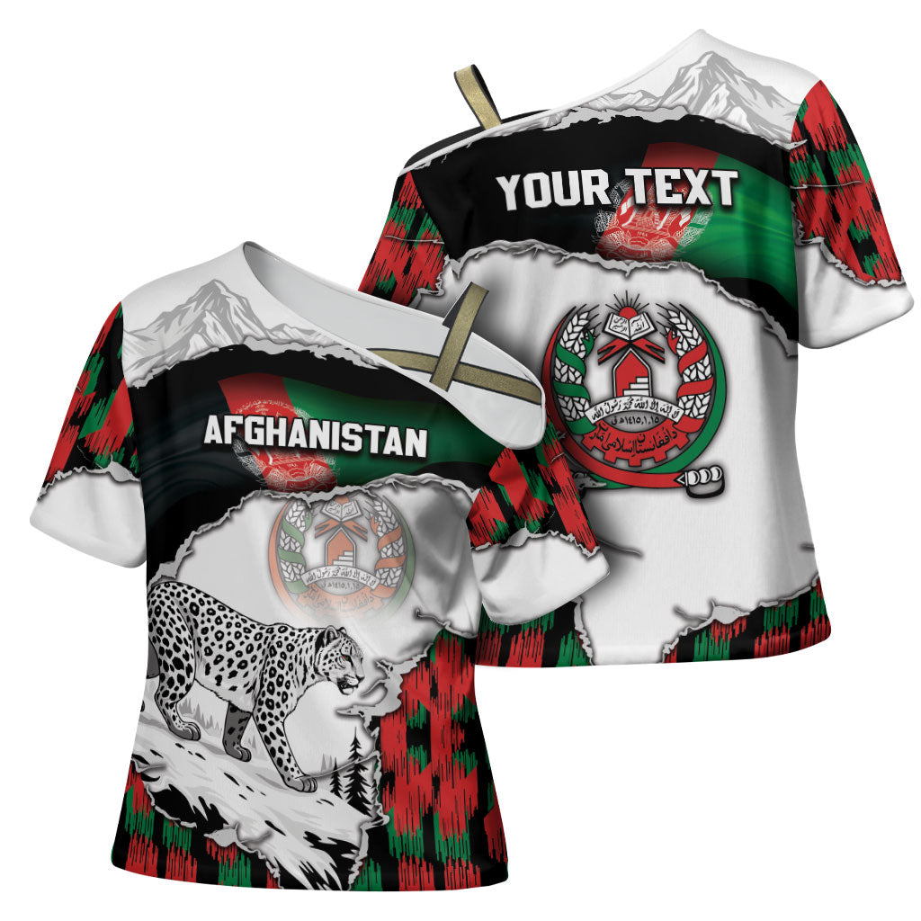 Personalized Afghanistan Cross Shoulder Shirt Snow Leopard With Flag Ripped Style