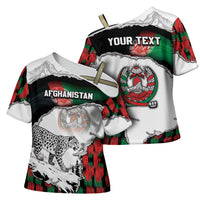 Personalized Afghanistan Cross Shoulder Shirt Snow Leopard With Flag Ripped Style