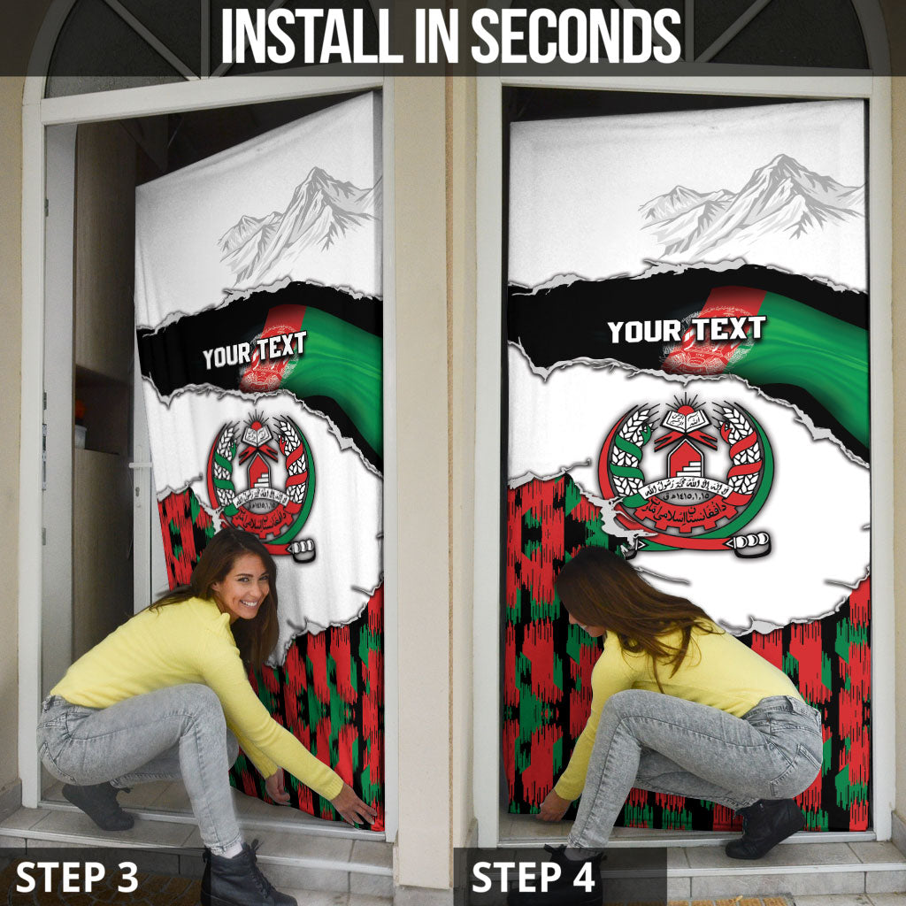 Personalized Afghanistan Door Cover Snow Leopard With Flag Ripped Style