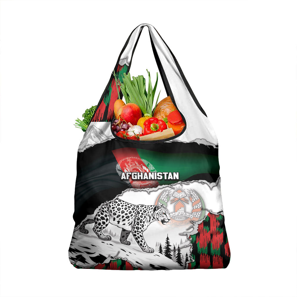 Afghanistan Grocery Bag Snow Leopard With Flag Ripped Style
