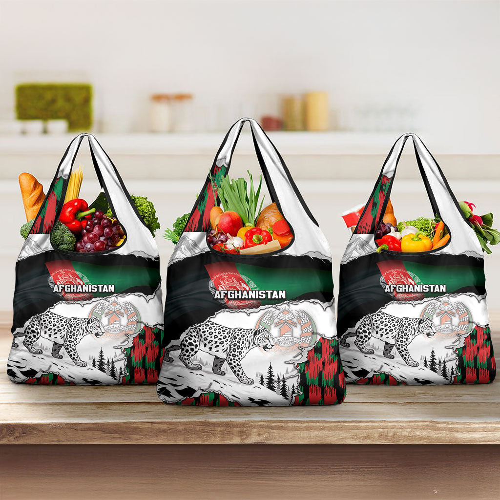 Afghanistan Grocery Bag Snow Leopard With Flag Ripped Style