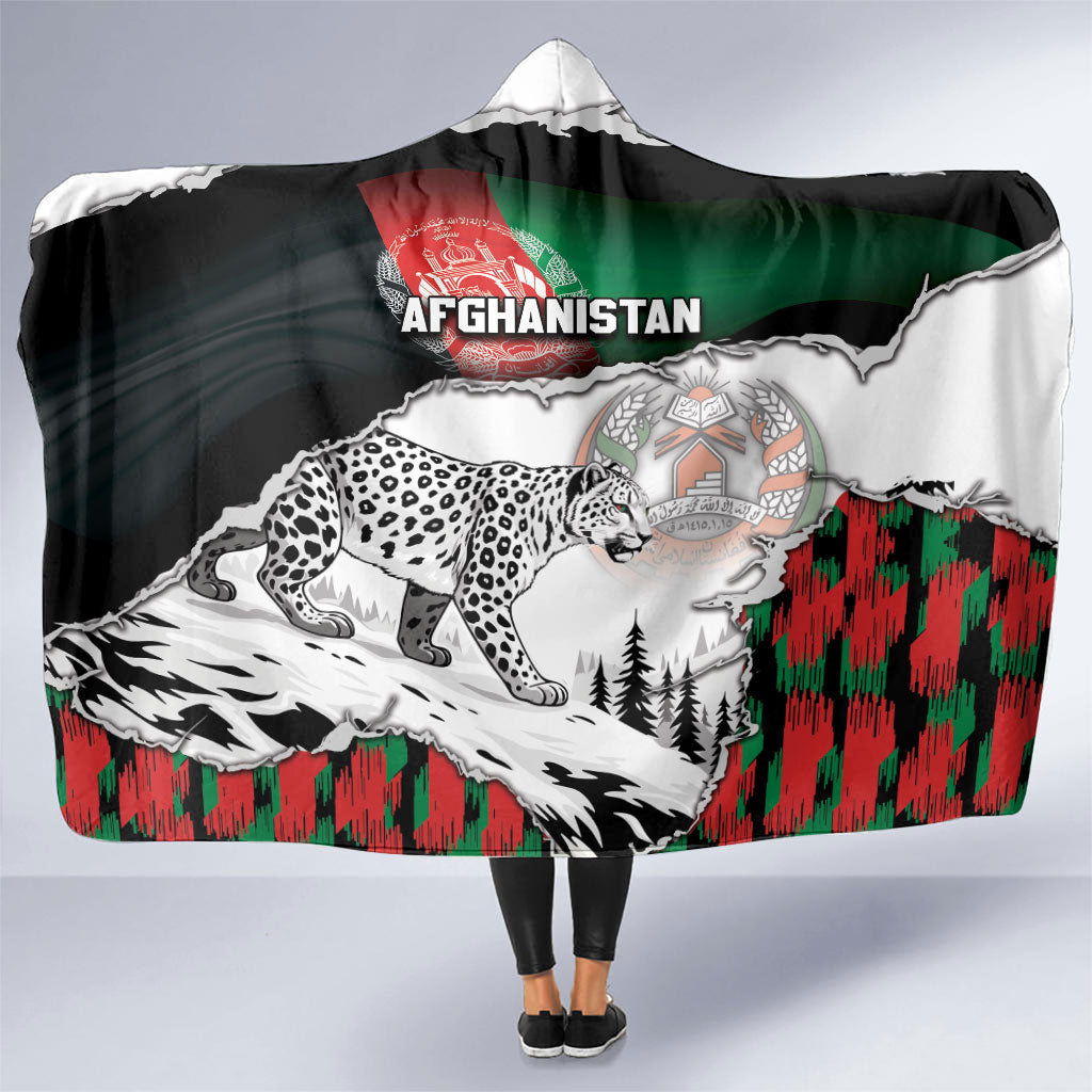 Afghanistan Hooded Blanket Snow Leopard With Flag Ripped Style