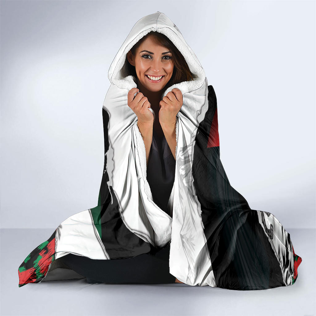 Afghanistan Hooded Blanket Snow Leopard With Flag Ripped Style